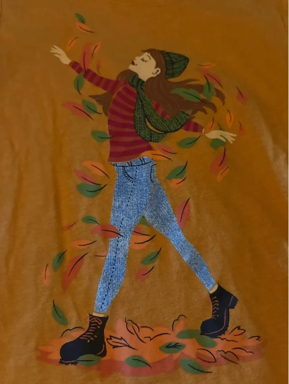Children’s Place Girls Leaves Graphic Mustard Yellow T-Shirt Size 5/6 EUC